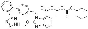 CAS # 1026042-12-5, 2-Methoxy-1-[[2'-(2H-tetrazol-5-yl)[1,1'-biphenyl]-4-yl]methyl]-1H-benzimidazole-7-carboxylic acid 1-[[(cyclohexyloxy)carbonyl]oxy]ethyl ester