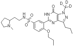 CAS # 1032008-25-5, 3-[6,7-Dihydro-1-(methyl-d<sub>3</sub>)-7-oxo-3-propyl-1H-pyrazolo[4,3-d]pyrimidin-5-yl]-N-[2-(1-methyl-2-pyrrolidinyl)ethyl]-4-propoxybenzenesulfonamide