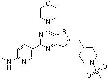 CAS # 1032754-86-1, N-Methyl-5-[4-(morpholin-4-yl)-6-[(4-methylsulfonylpiperazin-1-yl)methyl]thieno[3,2-d]pyrimidin-2-yl]pyridin-2-amine