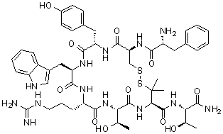 structure of CAS# 103429-32-9, D-苯丙氨酰-L-半胱氨酰-L-酪氨酰-D-色氨酰-L-精氨酰-L-苏氨酰-3-巯基-L-缬氨酰-L-苏氨酰胺环(2→7)-二硫醚
