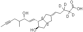 CAS 登录号：1035094-10-0, (5E)-5-[(3aS,4R,5R,6aS)-六氢-5-羟基-4-[(1E,3S)-3-羟基-4-甲基-1-辛烯-6-炔-1-基]-2(1H)-并环戊二烯亚基]戊酸-2,2,3,3-d<sub>4</sub>