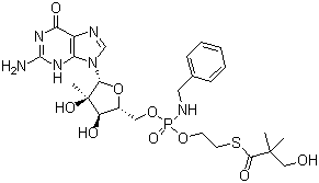 CAS # 1036915-08-8, 2'-C-Methylguanosine 5'-[2-[(3-hydroxy-2,2-dimethyl-1-oxopropyl)thio]ethyl N-(phenylmethyl)phosphoramidate]