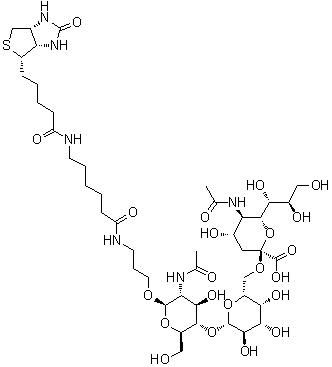 CAS # 1038746-08-5, (3aS,4S,6aR)-N-[6-[[3-[[O-(N-Acetyl-alpha-neuraminosyl)-(2→6)-O-beta-D-galactopyranosyl-(1→4)-2-(acetylamino)-2-deoxy-beta-D-glucopyranosyl]oxy]propyl]amino]-6-oxohexyl]hexahydro-2-oxo-1H-thieno[3,4-d]imidazole-4-pentanamide