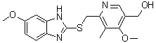 structure of CAS# 103876-99-9, 4-甲氧基-6-[[(6-甲氧基-1H-苯并咪唑-2-基)硫基]甲基]-5-甲基-3-吡啶甲醇
