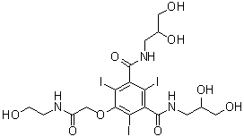 structure of CAS# 104517-96-6, N,N'-二(2,3-二羟基丙基)-5-[2-[(2-羟基乙基)氨基]-2-氧代乙氧基]-2,4,6-三碘-1,3-苯二甲酰胺