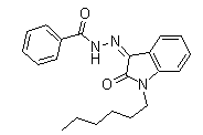 structure of CAS# 1048973-47-2, Benzoic acid (2Z)-2-(1-hexyl-1,2-dihydro-2-oxo-3H-indol-3-ylidene)hydrazide