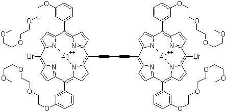 CAS # 1051971-74-4, Dibromo zinc bis[3-[2-[2-(2-methoxyethoxy)ethoxy]ethoxy]phenyl]porphyrin-ethinyl dimer