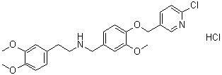 structure of CAS# 1052532-15-6, N-[[4-[(6-Chloro-3-pyridinyl)methoxy]-3-methoxyphenyl]methyl]-3,4-dimethoxybenzeneethanamine hydrochloride