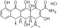 CAS # 10592-13-9, Doxycycline hydrochloride, (4S,4aR,5S,5aR,6R,12aS)-4-(Dimethylamino)-1,4,4a,5,5a,6,11,12a-octahydro-3,5,10,12,12a-pentahydroxy-6-methyl-1,11-dioxo-2-naphthacenecarboxamide hydrochloride