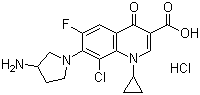 CAS # 105956-99-8, Clinafloxacin hydrochloride, 7-(3-Amino-1-pyrrolidinyl)-8-chloro-1-cyclopropyl-6-fluoro-1,4-dihydro-4-oxo-3-quinolinecarboxylic acid hydrochloride