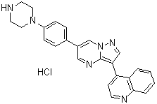 structure of CAS# 1062368-62-0, 4-[6-[4-(1-哌嗪基)苯基]吡唑并[1,5-a]嘧啶-3-基]喹啉盐酸盐
