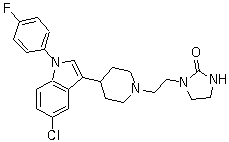CAS # 106516-24-9, Sertindole, Zerdol, 1-[2-[4-[5-Chloro-1-(4-fluorophenyl)-1H-indol-3-yl]-1-piperidinyl]ethyl]-2-imidazolidinone