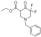 structure of CAS# 1067915-34-7, 5,5-Difluoro-4-oxo-1-(phenylmethyl)-3-piperidinecarboxylic acid ethyl ester