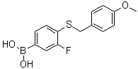 structure of CAS# 1072946-13-4, [3-氟-4-[[(4-甲氧基苯基)甲基]硫基]苯基]硼酸