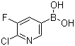 CAS # 1072946-66-7, (6-Chloro-5-fluoropyridin-3-yl)boronic acid, B-(6-Chloro-5-fluoro-3-pyridinyl)boronic acid