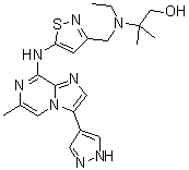 structure of CAS# 1094069-99-4, 2-[乙基[[5-[[6-甲基-3-(1H-吡唑-4-基)咪唑并[1,2-a]吡嗪-8-基]氨基]-3-异噻唑基]甲基]氨基]-2-甲基-1-丙醇