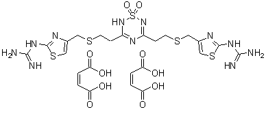 CAS # 109467-08-5, N,N'''-[2H-1,2,4,6-Thiatriazine-3,5-diylbis(2,1-ethanediylthiomethylene-4,2-thiazolediyl)]bisguanidine S,S-dioxide (Z)-2-butenedioate (1:2)
