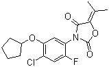 CAS # 110956-75-7, Pentoxazone, 3-[4-Chloro-5-(cyclopentyloxy)-2-fluorophenyl]-5-(1-methylethylidene)-2,4-oxazolidinedione