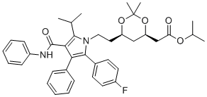 CAS 登录号：1112262-71-1, 异丙基[(4R,6R)-6-{2-[2-(4-氟苯基)-5-异丙基-3-苯基-4-(苯基氨基甲酰)-1H-吡咯-1-基]乙基}-2,2-二甲基-1,3-二恶烷-4-基]乙酸酯
