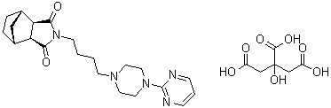 CAS # 112457-95-1, Tandospirone citrate, (3aR,4S,7R,7aS)-rel-Hexahydro-2-[4-[4-(2-pyrimidinyl)-1-piperazinyl]butyl]-4,7-methano-1H-isoindole-1,3(2H)-dione 2-hydroxy-1,2,3-propanetricarboxylate (1:1), SM 3997, Sediel