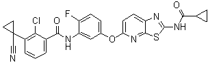 CAS # 1125632-93-0, 2-Chloro-3-(1-cyanocyclopropyl)-N-[5-[[2-[(cyclopropylcarbonyl)amino][1,3]thiazolo[5,4-b]pyridin-5-yl]oxy]-2-fluorophenyl]benzamide