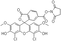 structure of CAS# 113394-23-3, 6-Carboxy-4',5'-dichloro-2',7'-dimethoxyfluorescein N-hydroxysuccinimide ester