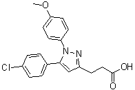 CAS # 114150-42-4, 5-(4-Chlorophenyl)-1-(4-methoxyphenyl)-1H-pyrazole-3-propanoic acid, RWJ 20142