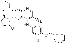 CAS # 1144516-15-3, 4-[[3-Chloro-4-(2-pyridinylmethoxy)phenyl]amino]-7-ethoxy-6-(2-hydroxy-5-oxo-1-pyrrolidinyl)-3-quinolinecarbonitrile, Way 188954