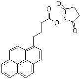 CAS # 114932-60-4, 1-Pyrenebutanoic acid succinimidyl ester, 1-Pyrenebutyric acid N-hydroxysuccinimide ester, 4-(1-Pyrene)butanoic acid succimidyl ester, 4-(1-Pyrene)butyric acid N-hydroxysuccinimide ester