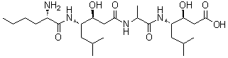 CAS # 115388-99-3, L-Norleucyl-(3S,4S)-4-amino-3-hydroxy-6-methylheptanoyl-N-[(1S)-1-[(1S)-2-carboxy-1-hydroxyethyl]-3-methylbutyl]-L-alaninamide, 1-De[N-(3-methyl-1-oxobutyl)-L-valine]-2-L-norleucine-pepstatin A