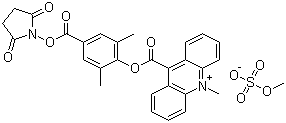structure of CAS# 115853-74-2, 9-[[4-[[(2,5-二氧代-1-吡咯烷基)氧基]羰基]-2,6-二甲基苯氧基]羰基]-10-甲基吖啶鎓硫酸甲酯盐