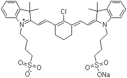 structure of CAS# 115970-66-6, 2-[2-[2-Chloro-3-[2-[1,3-dihydro-3,3-dimethyl-1-(4-sulfobutyl)-2H-indol-2-ylidene]ethylidene]-1-cyclohexen-1-yl]ethenyl]-3,3-dimethyl-1-(4-sulfobutyl)-3H-indolium inner salt sodium salt