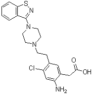 CAS # 1159977-64-6, 2-Amino-5-[2-[4-(1,2-benzisothiazol-3-yl)-1-piperazinyl]ethyl]-4-chlorobenzeneacetic acid