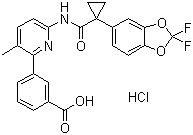 structure of CAS# 1160221-26-0, 3-[6-[[[1-(2,2-二氟-1,3-苯并二氧戊环-5-基)环丙基]羰基]氨基]-3-甲基-2-吡啶基]苯甲酸盐酸盐