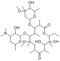 CAS # 116836-41-0, Clarithromycin, 6-[4-(dimethylamino)-3-hydroxy-6-methyloxan-2-yl]oxy-14-ethyl-12,13-dihydroxy-4-(5-hydroxy-4-methoxy-4,6-dimethyloxan-2-yl)oxy-7-methoxy-3,5,7,9,11,13-hexamethyl-oxacyclotetradecane-2,10-dione
