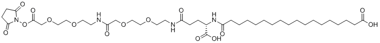 structure of CAS# 1169630-40-3, 17-((S)-1-Carboxy-3-{2-[2-({2-[2-(2,5-dioxo-pyrrolidin-1-yloxycarbonylmethoxy)ethoxy]ethylcarbamoyl}methoxy)ethoxy]ethylcarbamoyl}propylcarbamoyl)-heptadecanoic acid