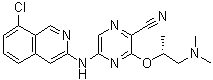 structure of CAS# 1184843-57-9, 5-[(8-Chloro-3-isoquinolinyl)amino]-3-[(1R)-2-(dimethylamino)-1-methylethoxy]-2-pyrazinecarbonitrile
