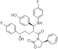 structure of CAS# 1185883-40-2, (4S)-3-[(2R,5S)-5-(4-Fluorophenyl)-2-[(S)-[(4-fluorophenyl)amino](4-hydroxyphenyl)methyl]-5-hydroxy-1-oxopentyl]-4-phenyl-2-oxazolidinone