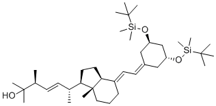CAS # 1192803-39-6, Paricalcitol Impurity 13, (3S,6R,E)-6-((1R,3aS,7aR,E)-4-(2-((3R,5R)-3,5-Bis((tert-butyldimethylsilyl)oxy)cyclohexylidene)ethylidene)-7a-methyloctahydro-1H-inden-1-yl)-2,3-dimethylhept-4-en-2-ol