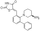 structure of CAS# 1204144-28-4, (5Z)-5-[[2-[(3R)-3-氨基-1-哌啶基][1,1'-联苯]-3-基]亚甲基]-2,4-噻唑烷二酮