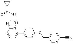 structure of CAS# 1206101-20-3, N-[5-[4-[(6-Cyano-3-pyridinyl)methoxy]phenyl][1,2,4]triazolo[1,5-a]pyridin-2-yl]-cyclopropanecarboxamide