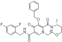 structure of CAS# 1206102-11-5, (4R,12aS)-N-[(2,4-Difluorophenyl)methyl]-3,4,6,8,12,12a-hexahydro-4-methyl-6,8-dioxo-7-(phenylmethoxy)-2H-pyrido[1',2':4,5]pyrazino[2,1-b][1,3]oxazine-9-carboxamide