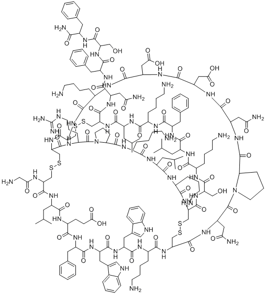 structure of CAS# 1209500-46-8, H-甘氨酰-DL-半胱氨酰(1)-DL-亮氨酰-DL-谷氨酰-DL-苯丙氨酰-DL-色氨酰-DL-色氨酰-DL-赖氨酰-DL-半胱氨酰(2)-DL-天冬氨酰胺酰-DL-脯氨酰-DL-天冬氨酰胺酰-DL-天冬氨酰-DL-天冬氨酰-DL-赖氨酰-DL-半胱氨酰(3)-DL-半胱氨酰(1)-DL-精氨酰-DL-脯氨酰-DL-赖氨酰-DL-亮氨酰-DL-赖氨酰-DL-半胱氨酰(2)-DL-丝氨酰-DL-赖氨酰-DL-亮氨酰-DL-苯丙氨酰-DL-赖氨酰-DL-亮氨酰-DL-半胱氨酰(3)-DL-天冬氨酰胺酰-DL-苯丙氨酰-DL-丝氨酰-DL-苯丙氨酰胺