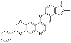 CAS # 1210828-43-5, 4-(4-fluoro-2-methyl-1H-indol-5-yloxy)-6-methoxy-7-benzyloxyquinoline