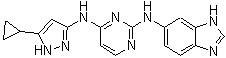 structure of CAS# 1216665-49-4, N2-1H-苯并咪唑-6-基-N4-(5-环丙基-1H-吡唑-3-基)-2,4-嘧啶二胺