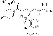 CAS # 121785-71-5, Argatroban, (2R,4R)-1-[(2S)-5-(Diaminomethylideneamino)-2-[[(3R)-3-methyl-1,2,3,4-tetrahydroquinolin-8-yl]sulfonylamino]pentanoyl]-4-methylpiperidine-2-carboxylic acid