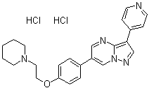 structure of CAS# 1219168-18-9, 6-[4-[2-(1-哌啶基)乙氧基]苯基]-3-(4-吡啶基)吡唑并[1,5-a]嘧啶二盐酸盐