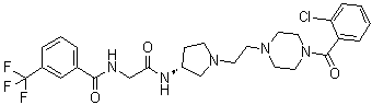 CAS # 1226894-87-6, N-[2-[[(3R)-1-[2-[4-(2-Chlorobenzoyl)-1-piperazinyl]ethyl]-3-pyrrolidinyl]amino]-2-oxoethyl]-3-(trifluoromethyl)benzamide, YJC 10592