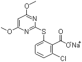 CAS 登录号：123343-16-8, 嘧草硫醚, 嘧硫草醚, 2-氯-6-(4,6-二甲氧基嘧啶-2-基硫)苯甲酸钠