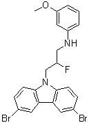 structure of CAS# 1235481-90-9, 3,6-Dibromo-beta-fluoro-N-(3-methoxyphenyl)-9H-carbazole-9-propanamine